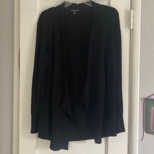 Eileen Fisher Black Merino Wool Open-Front Cardigan